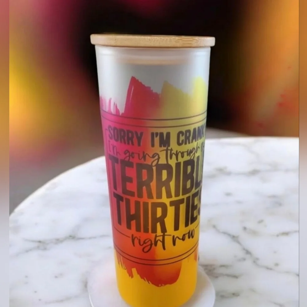 TERRIBLE THIRTIES 20oz Gradient Yellow Glass Tumbler with duo lids 🎉sale